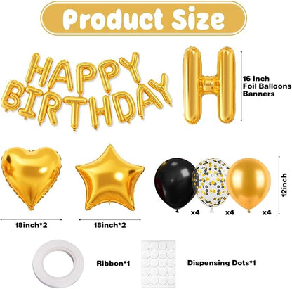 29PC Gold Happy Birthday Balloon Banner, 16 Inch 3D Aluminum Letter Banner Sign - Image 2