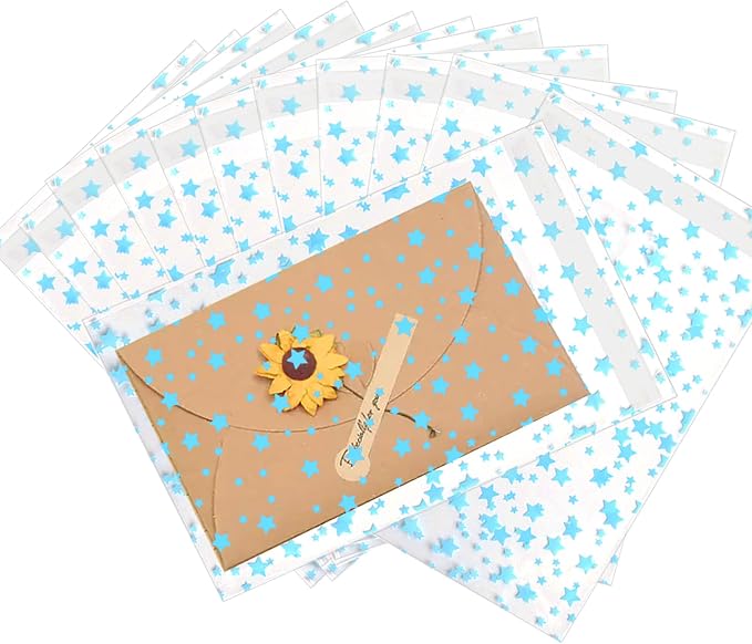 COQOFA 100 Pcs Star Printed Sealable Gift Wrap Cello Cellophane Bags Self by COQOFA