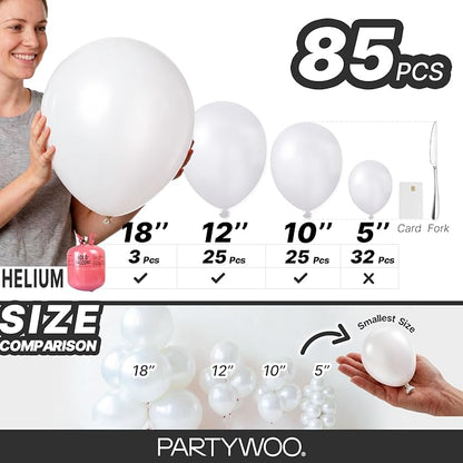 PartyWoo Pearl White Balloons 85pcs Metallic White Color 5 Inch | 18 12 10 5 - Image 6