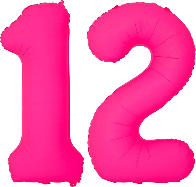 Pink Birthday Number 12 Balloons 40IN Fluorescent Pink 21 Foil Balloon | by YOIOZAIZAI