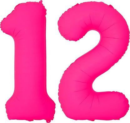 Pink Birthday Number 12 Balloons 40IN Fluorescent Pink 21 Foil Balloon | by YOIOZAIZAI