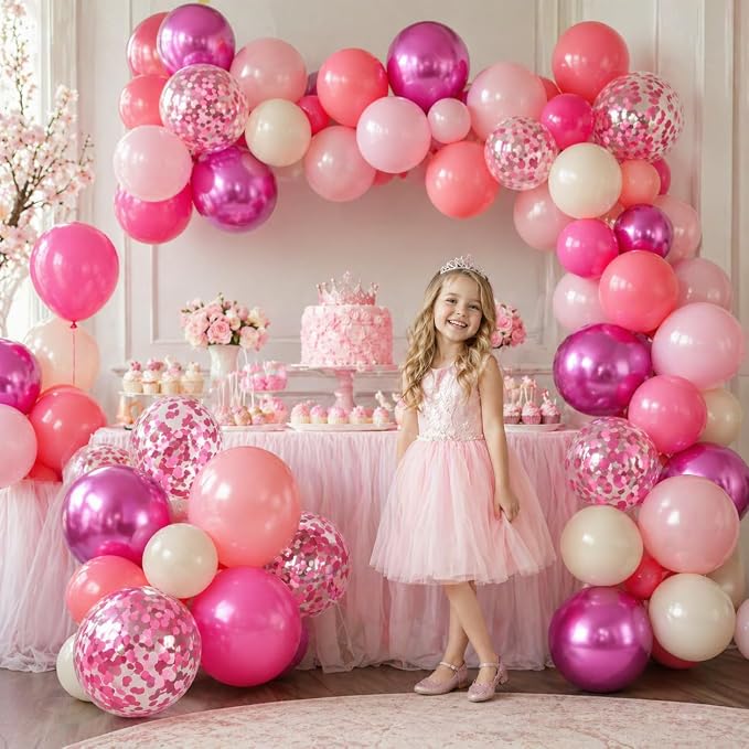 Shades of Pink Balloons 12 Inch, Hot Pearl Light Pastel Baby Dark Bright Pink - Image 3