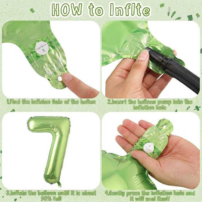 Light Green Number 7 Balloon 40 Inch, Glossy Metallic Digit Party Supplies | - Image 5