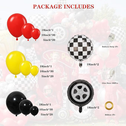 Race Car Balloon Garland Arch Kit 157Pcs Red Black Yellow Checkered Wheel - Image 2