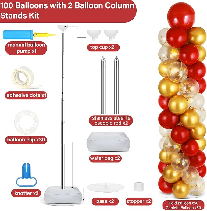 2 Sets Red Gold Balloon Column Stand Kit - Image 2