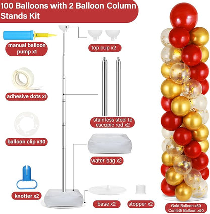 2 Sets Red Gold Balloon Column Stand Kit - Image 2