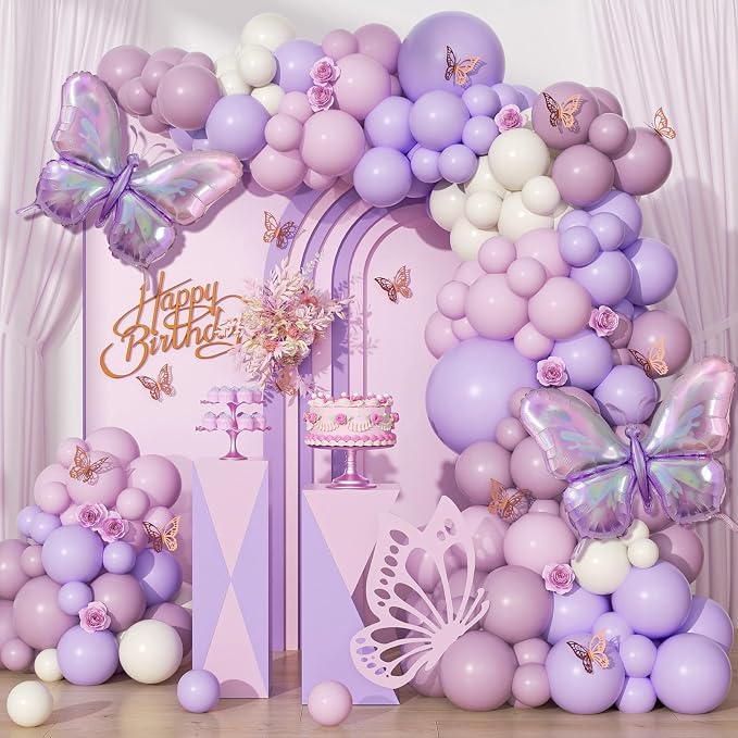 128pcs Pink Purple Butterfly Balloon Arch by GIZIUXNE