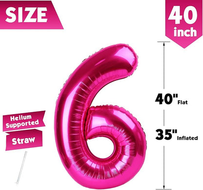 40 Inch Hot Pink Number 6 Balloon, 6th Birthday Party Decorations | 40 Inch Hot - Image 5