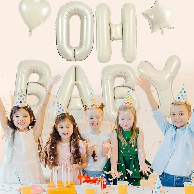 TONIFUL OH BABY Balloon, 40 Inch Cream White Oh Baby Foil Letter Balloons - Image 5