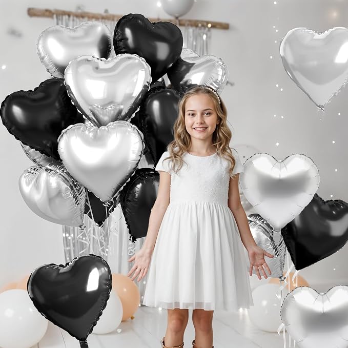 Black Silver Heart Balloons - Image 5