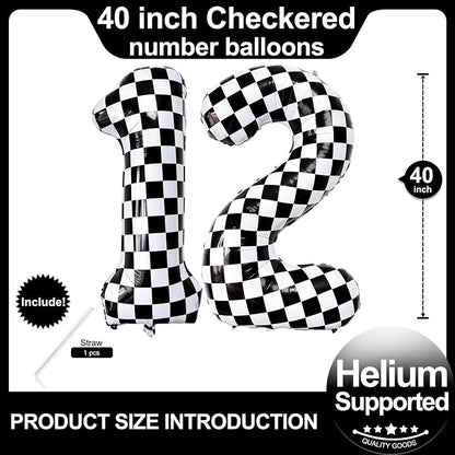 Number 12 Checkered Balloons 40 Inch Giant Race Car Checkered 12 Number Balloons - Image 2
