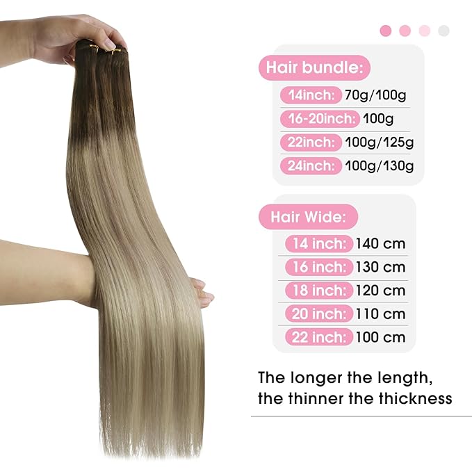 YoungSee Sew in Hair Extensions Real Human Hair Brown to Blonde Hair Extensions Weft Brown Ombre Golden Blond Mix Platinum Blonde Human Hair Weft Extensions Soft Remy Hair 18In 100G