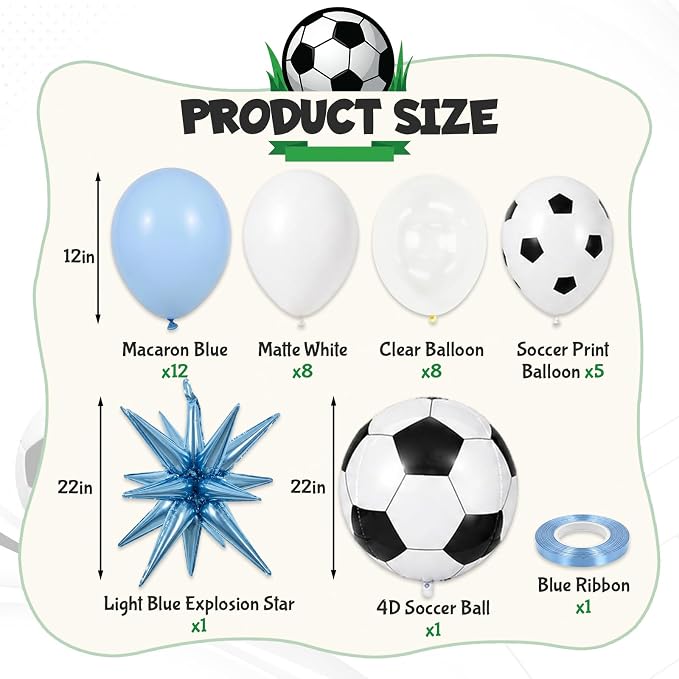 Blue and White Soccer Balloons, 12 Inch Baby Blue and White Soccer Balloons - Image 2