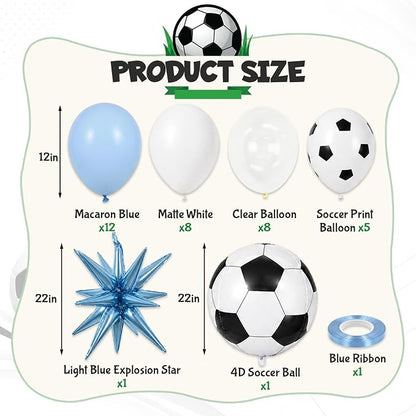 Blue and White Soccer Balloons, 12 Inch Baby Blue and White Soccer Balloons - Image 2