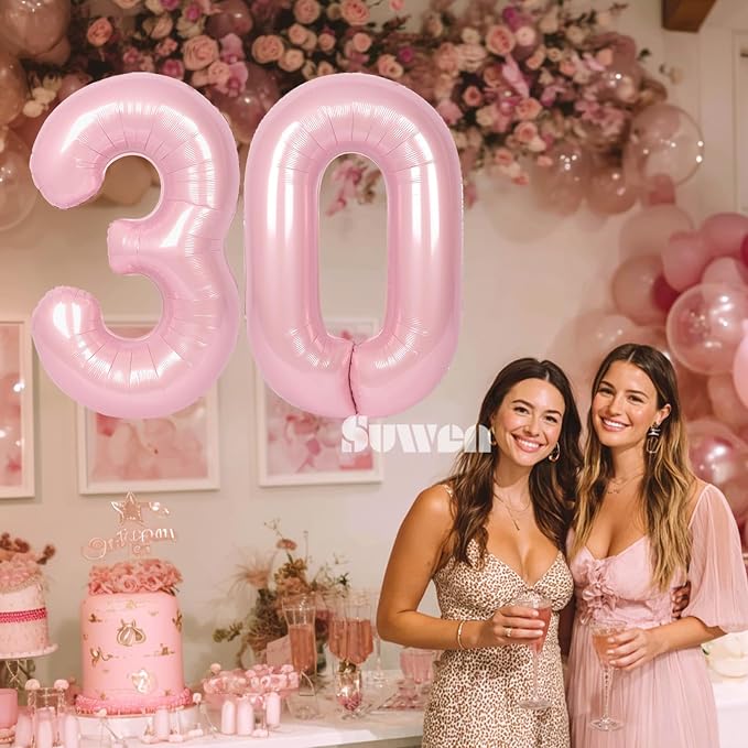SUWEN 40 Inch Large Pink 30 Balloon Numbers Big Foil Helium Number Balloons 0-9 - Image 3