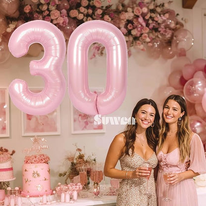 SUWEN 40 Inch Large Pink 30 Balloon Numbers Big Foil Helium Number Balloons 0-9 - Image 3