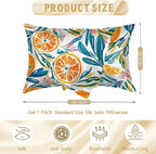 Satin Pillowcase with Zipper for Hair and Skin Abstract Orange and Leaves 1 Pack Soft Silk Pillow Case Standard Size Wrinkle-Free Smooth and Cooling Satin Pillow Cover 20”x26”