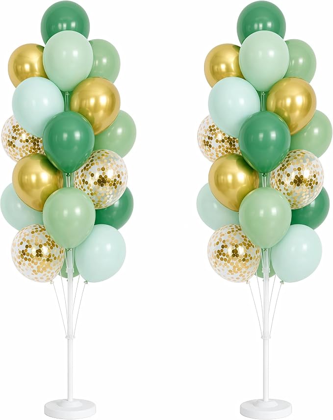 Hiins 2 Set Sage Green Gold Party Balloon Column Kit by HiinsPartyDecoration