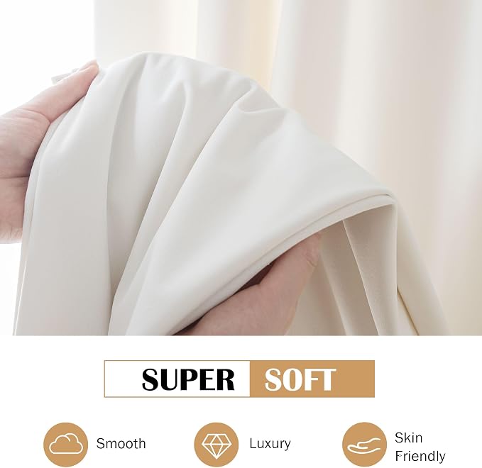Beauoop Cream Velvet Curtains for Bedroom Living Room 52x90 2 Panels | Soft - Image 6