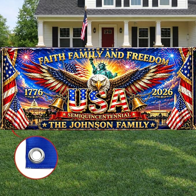 Personalized 250 Years of Freedom USA Banner 1776-2026, Patriotic American - Image 2