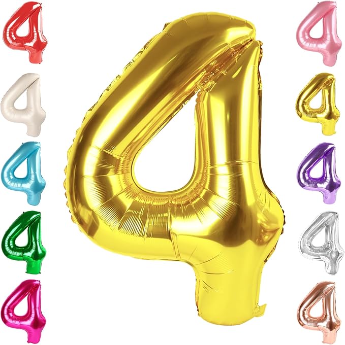 4 Balloon Numbers Birthday Decorations, 40In Gold Balloons by Mluchee