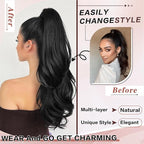 Ponytail Extension, 26 Inch Drawstring Ponytail Extension for Women Long Black Wavy Layered Pony Tails Hair Extensions Synthetic Clip in Ponytail Hairpiece for Women