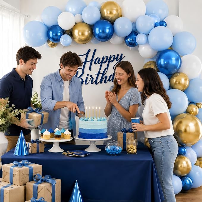 Blue and Gold Balloons, 12 Inch Pastel Baby Blue Metallic Blue Metallic Gold - Image 9