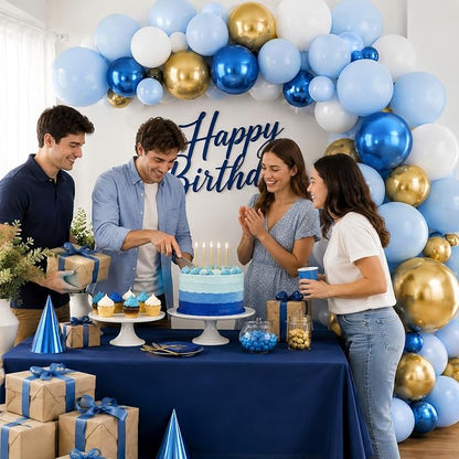 Blue and Gold Balloons, 12 Inch Pastel Baby Blue Metallic Blue Metallic Gold - Image 9