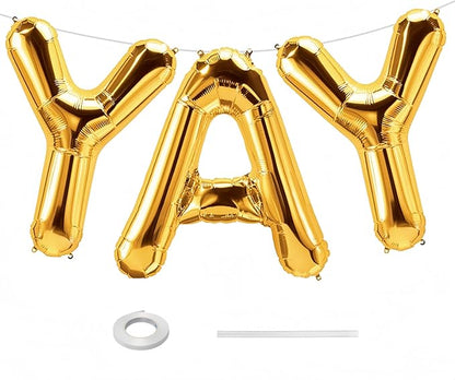 40Inch Gold YAY Balloons, Giant YAY Letter Foil Mylar Balloon Banner by Lingqiang