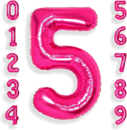 SUWEN 40 Inch Hot Pink Large 5 Balloon Numbers Big Foil Helium 0-9 | Jumbo by SUWEN