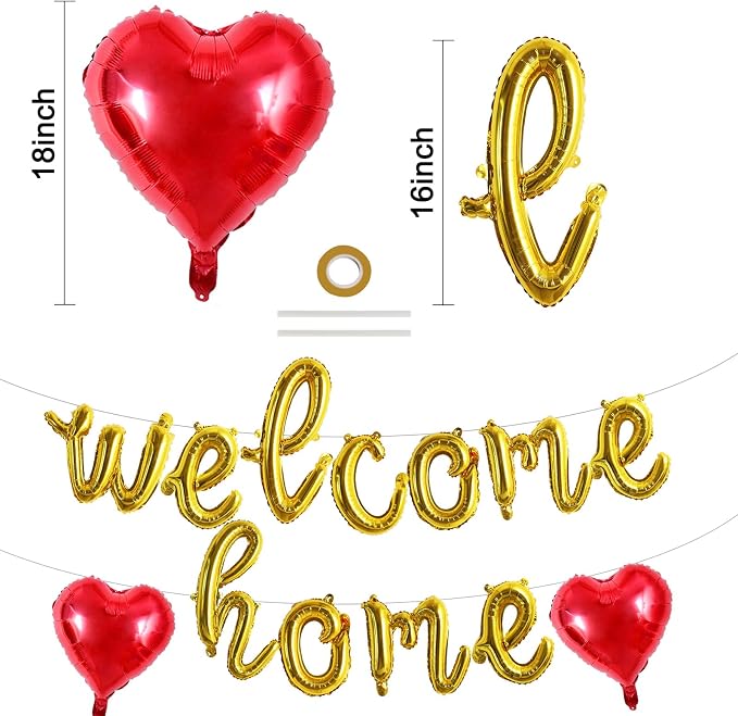 TONIFUL 16 Inch Gold Cursive WELCOME HOME Foil Letter Balloon Banner Decor | - Image 2