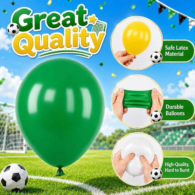 Soccer Balloons for Sports Party Decor | 12 Inch Black Green Soccer Printed - Image 3
