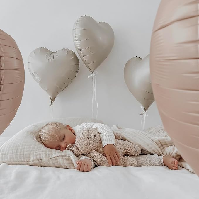 Cream White Heart Balloons, 18Inch Beige Helium Polyester Film Balloon - Image 4