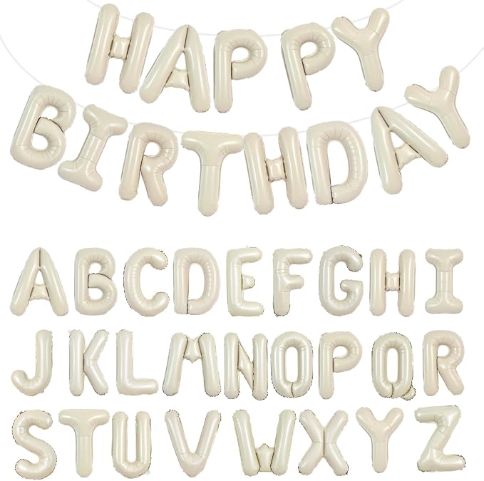 TONIFUL 65 Pcs Personalized Name Letter A-Z Balloons 16 Inch Cream White Happy by TONIFUL