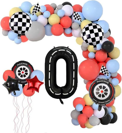 Race Car Balloons, 40 Inch Racetrack Number 0 Balloon, Big Number Balloons Black - Image 2