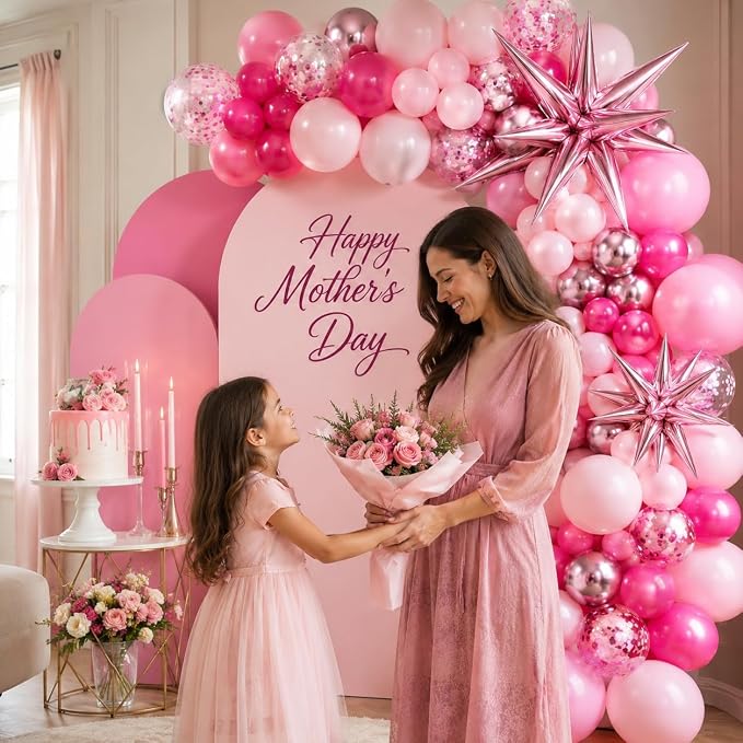 Pink Balloon Arch Kit with Star Foil Balloons, Metallic Pastel Pink Confetti - Image 3