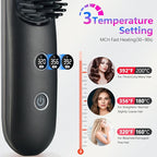LCD Screen Cordless Hair Straightener Curler 2 in 1, Portable Mini Hair Straightening Brush for Travel Negative Ionic Fast Heating Hot Comb for Women, Folding Brush with Mirror, Black