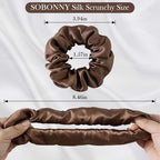 Silk Scrunchies for Women - 100% Mulberry Silk Hair Ties, 3 Pack, No Damage Elastic Ponytail Holders (Brown, Black, Pink)