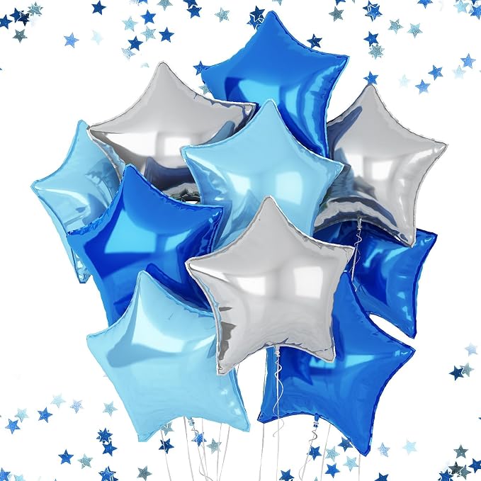 Blue Silver Star Balloons, 18 Inches Star Foil Balloons by FEYG