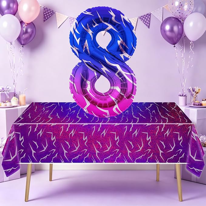 2pcs Purple Demon 54''x108'' Birthday Tablecloth and 40 Inches Number 8 Hunters - Image 3