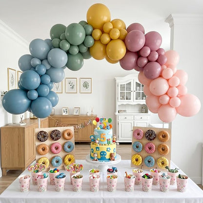 Boho Rainbow Balloons, Retro Dusty Slate Blue Blush Pink Sage Green Yellow Nude - Image 4