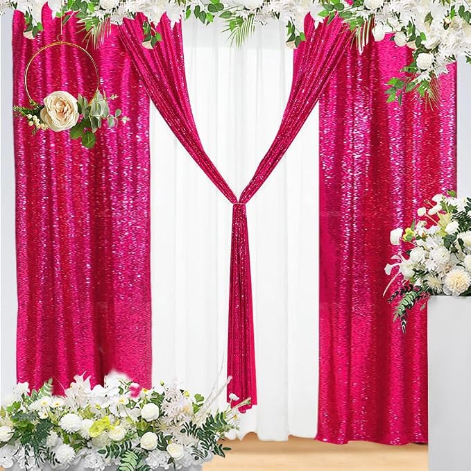 Eternal Beauty Hot Pink 3mm Sequin Backdrop 2x8 Ft 2 Pack Wedding | Dense - Image 3