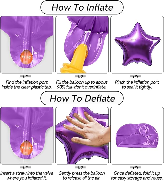 Purple Pink Star Foil Balloon, 18 Inch Metallic Pink and Purple Stars Balloons - Image 8