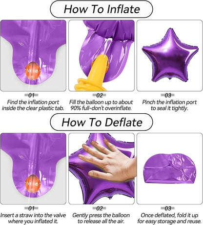 Purple Pink Star Foil Balloon, 18 Inch Metallic Pink and Purple Stars Balloons - Image 8