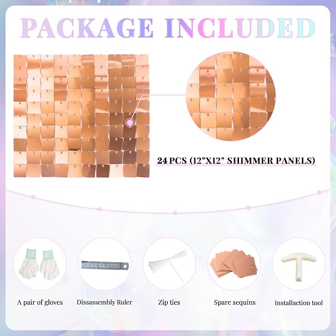 Shimmer Wall Backdrop Rose Gold Wall Panels 24Pcs Square Sequin Shimmer Wall - Image 4