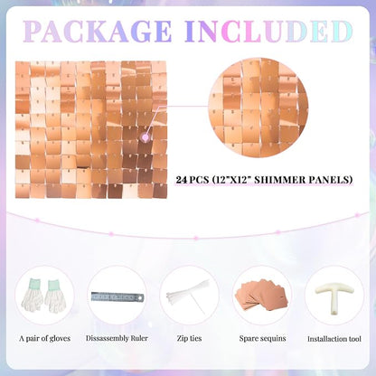 Shimmer Wall Backdrop Rose Gold Wall Panels 24Pcs Square Sequin Shimmer Wall - Image 4