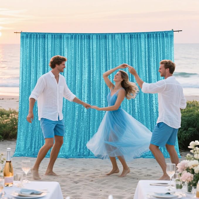 2×8FT-2PCS Turquoise Sequin Backdrop Curtains Panels, Photography Backdrop - Image 4