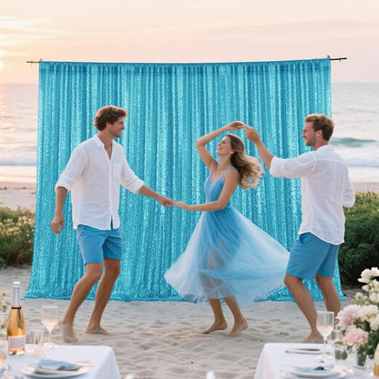 2×8FT-2PCS Turquoise Sequin Backdrop Curtains Panels, Photography Backdrop - Image 4