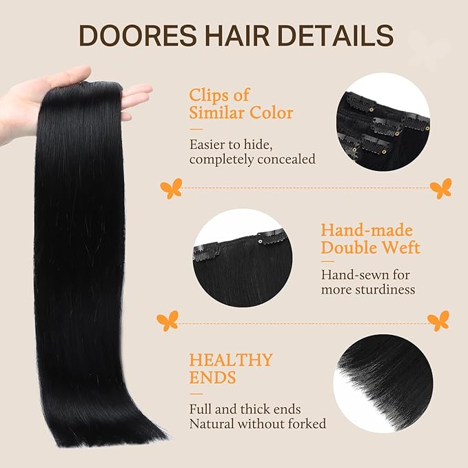 Clip in Hair Extensions New Dark Brown 22 Inch 120g 7pcs DOORES Remy Human Hair Extensions Clip in Straight Natural Hair Extensions Thick Real Hair Extensions