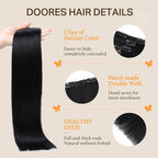 DOORES Hair Extensions Clip in Human Hair, 5pcs 75g 14 Inch Jet Black Clip in Human Hair Extensions Remy Hair Extensions Straight